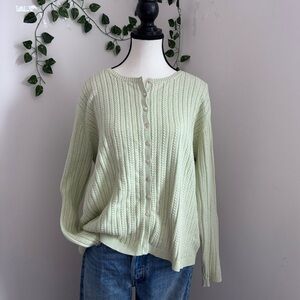 Eddie Bauer Women's Light Green Cable Knit Cardigan Lightweight Spring Size XL